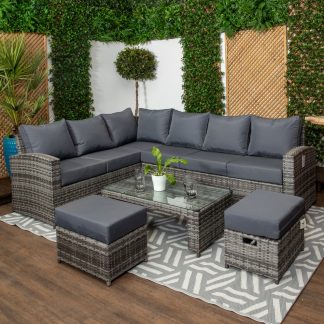 Sicilia - Luxury Grey & Anthracite - High Back Corner Sofa Set With Glass Topped Coffee Table