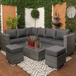 Marseille - Large Grey Rattan 9 Seater Corner Sofa Set With Glass Topped Coffee Table