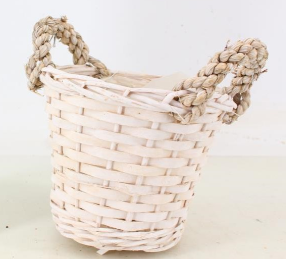 White Display Basket With Rope Handle To Fit a 15cm Diameter Pot