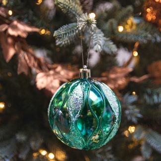 Christmas Tree Decorations - Teal Glitter Baubles - Pack of 12
