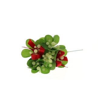 Christmas Tree Decorations - White Berry & Red Ribbon Pick