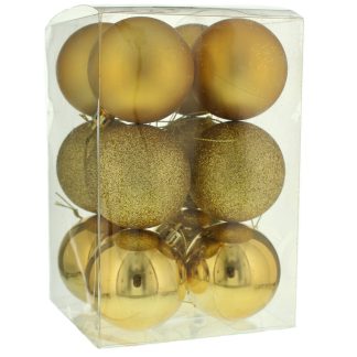 Christmas Tree Decorations - Gold Bauble Selection - Pack of 12