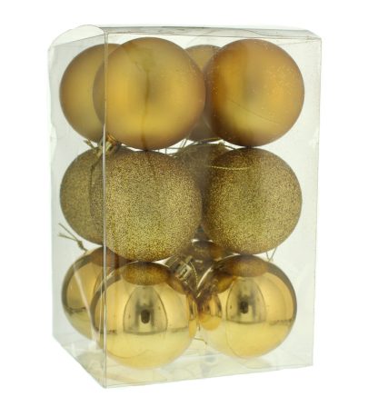 Christmas Tree Decorations - Gold Bauble Selection - Pack of 12