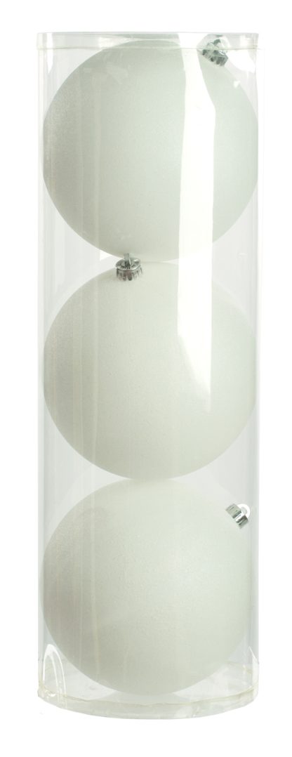 Christmas Tree Decorations - White Glitter Baubles - Pack of 3