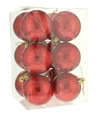 Christmas Tree Decorations - Traditional Red Baubles - Pack of 12