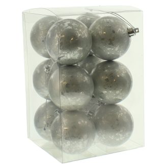 Christmas Tree Decorations - Silver Baubles  - Pack of 12