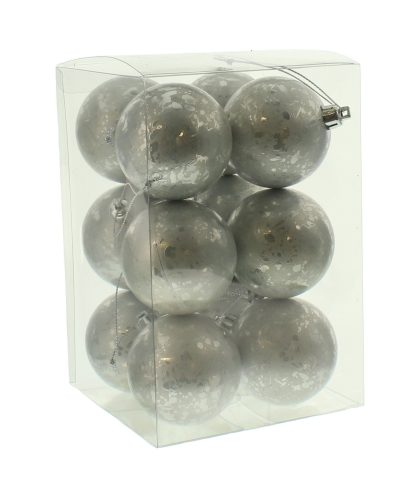 Christmas Tree Decorations - Silver Baubles  - Pack of 12