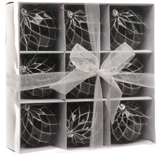 Christmas Tree Decorations - Black Diamond Baubles - Pack of 9