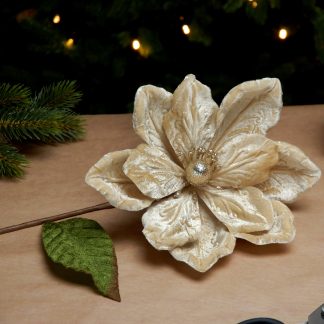 Christmas Floristry Decoration  -  Champagne Velvet Magnolia Stem