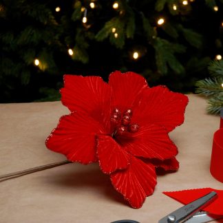 Christmas Floristry Decoration  -  Red Velvet Magnolia Stem
