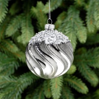 Christmas Tree Decorations - Gunmetal Grey Glass Swirl Bauble
