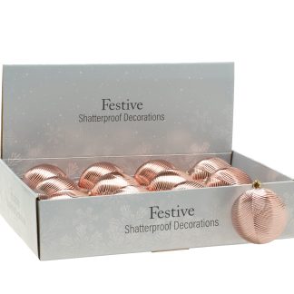 Christmas Tree Decorations - Shiny Rose Gold Baubles - Pack of 12