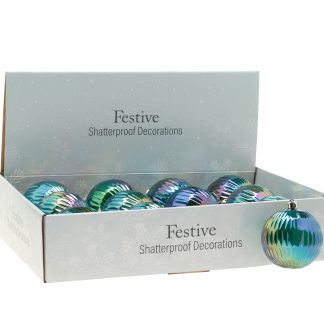 Christmas Tree Decorations - Petrol Effect Patterned Baubles - Pack of 12