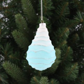 Christmas Tree Decoration - Blue & White Peardrop