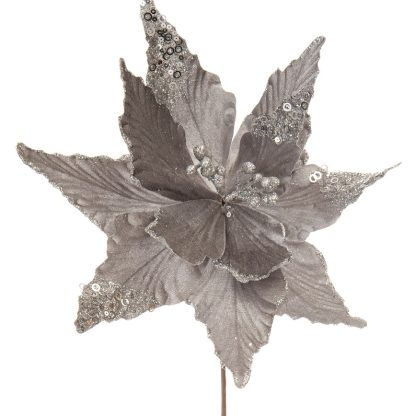 Christmas Floristy Decoration - Pewter Grey Poinsettia