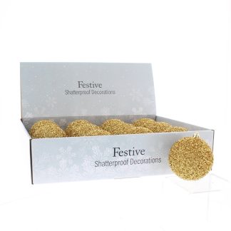Christmas Tree Decorations - Gold Glitter Baubles - Pack of 12