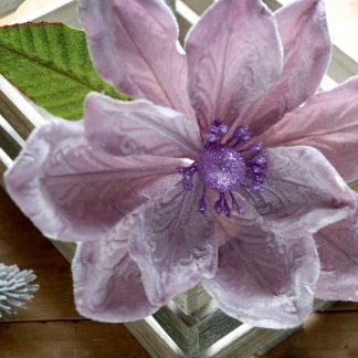 Christmas Floristry Decoration  -  Lilac Velvet Magnolia Stem - Approx 50cm
