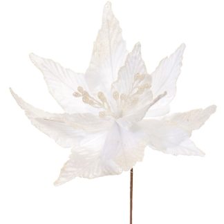 Christmas Floristry Decoration - White Velvet Poinsettia Single Stem