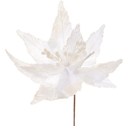 Christmas Floristry Decoration - White Velvet Poinsettia Single Stem