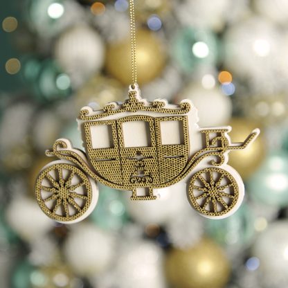 Christmas Tree Decoration - Gold & White Carriage