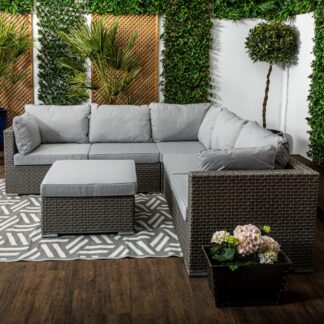 Palm - Five Seater Low Lounging Modular Corner Sofa Set With 2-In-1 Stool/Glass Topped Table