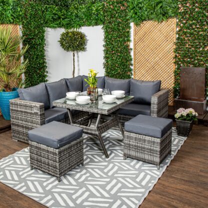 Ibiza - Compact Grey Rattan Corner Sofa Set With Glass Topped Dining Table