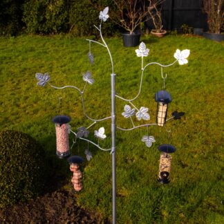 Silver Maple Leaf Design Decorative Garden Bird Feeder Dining Station