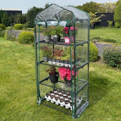 Large Four Tier Mini Greenhouse With Heavy Duty Clear Cover - Outdoor Garden Plant Grow House
