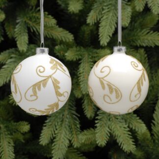 Christmas Tree Decoration -  White With Gold Glitter Bauble