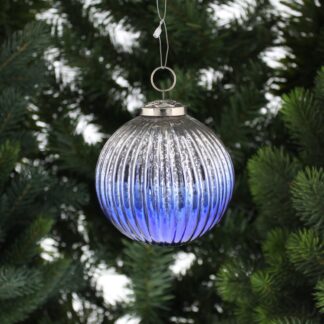 Christmas Tree Decoration -  Silver & Blue Bauble