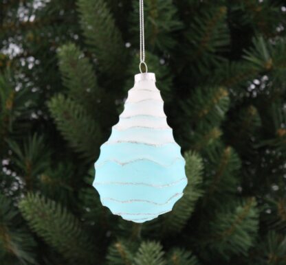 Christmas Tree Decoration - Blue & White Peardrop