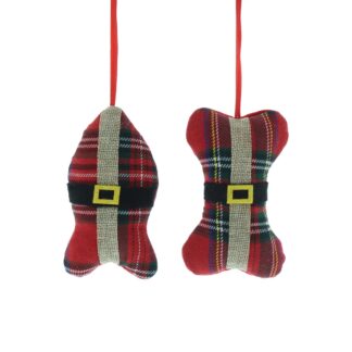 Christmas Decoration - Hanging Assorted Tartan Fish And Bone Decoration - Pack of 2