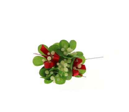 Christmas Tree Decorations - White Berry & Red Ribbon Pick