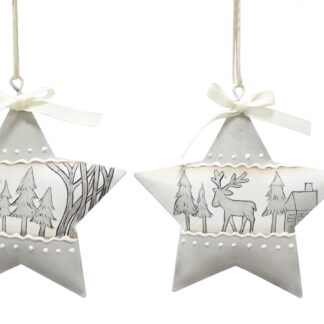 Christmas Tree Decoration - Assorted White Metal Star - Pack of 2