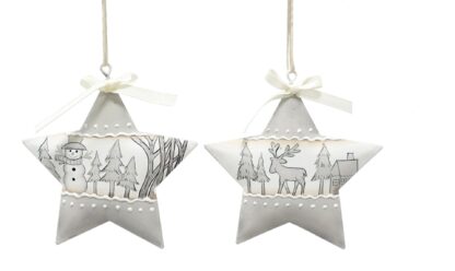 Christmas Tree Decoration - Assorted White Metal Star - Pack of 2