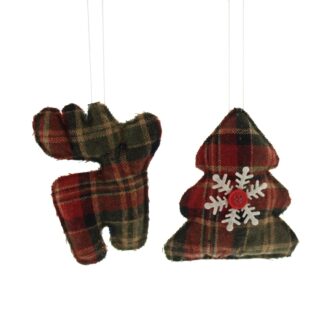 Christmas Tree Decoration - Red And Green Tartan Shapes - Pack of 2