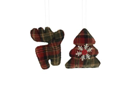 Christmas Tree Decoration - Red And Green Tartan Shapes - Pack of 2