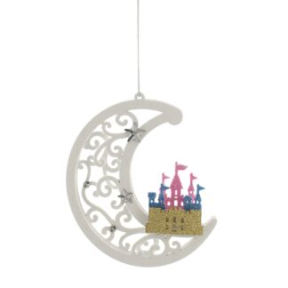 Christmas Tree Decoration - Moon With Rainbow Glitter Castle