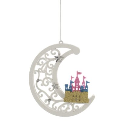 Christmas Tree Decoration - Moon With Rainbow Glitter Castle