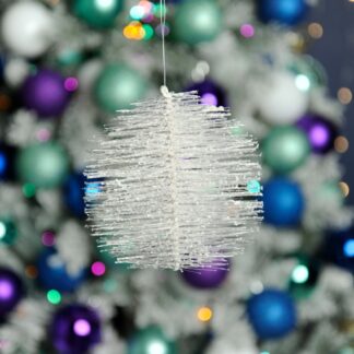 Christmas Tree Decoration -  White Bristle Ball - 12cm