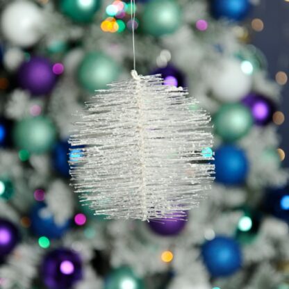 Christmas Tree Decoration -  White Bristle Ball - 12cm