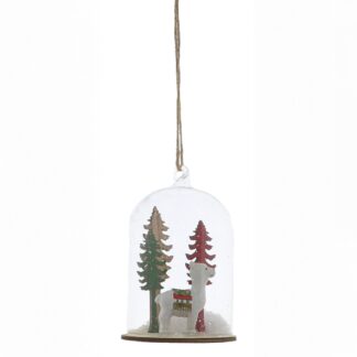 Christmas Tree Decoration - Clear Glass With Wooden Snow Scene Bauble