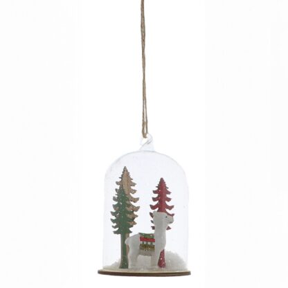 Christmas Tree Decoration - Clear Glass With Wooden Snow Scene Bauble