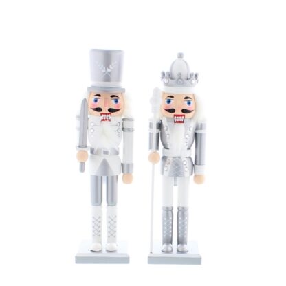 Christmas Decoration - Assorted Silver And White Nutcracker - Pack of 2