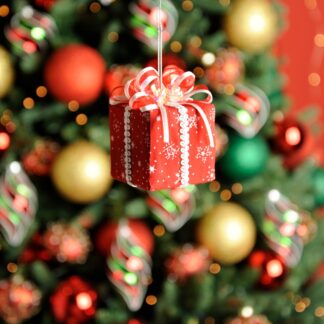 Christmas Tree Decoration - Red And White Fabric Present