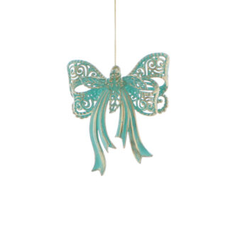 Christmas Tree Decoration - Duck Egg Blue With Wash Gold Bow