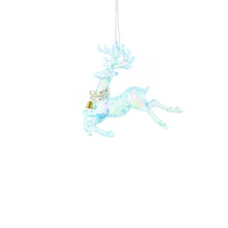 Christmas Tree Decoration - Duck Egg Blue Reindeer With Red And Gold Detail
