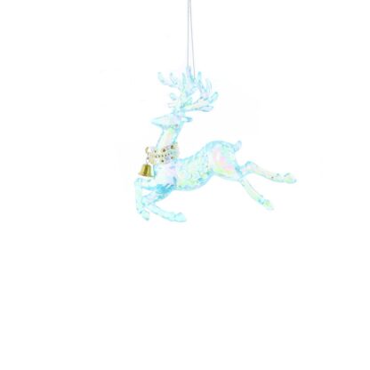 Christmas Tree Decoration - Duck Egg Blue Reindeer With Red And Gold Detail
