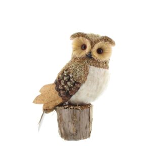 Christmas Decoration - Bristle Owl On Log