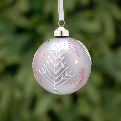 Christmas Tree Decoration - Matt Grey Glass With Twig Tree Bauble